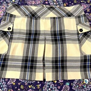 Mossimo Target Blue Ivory Black Plaid Box Pleat Mini Skirt Pockets 16